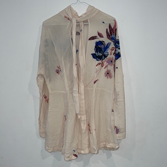 Free people Cream Floral Gemma tied back Tunic Festival mini Dress size XS - Picture 12 of 16